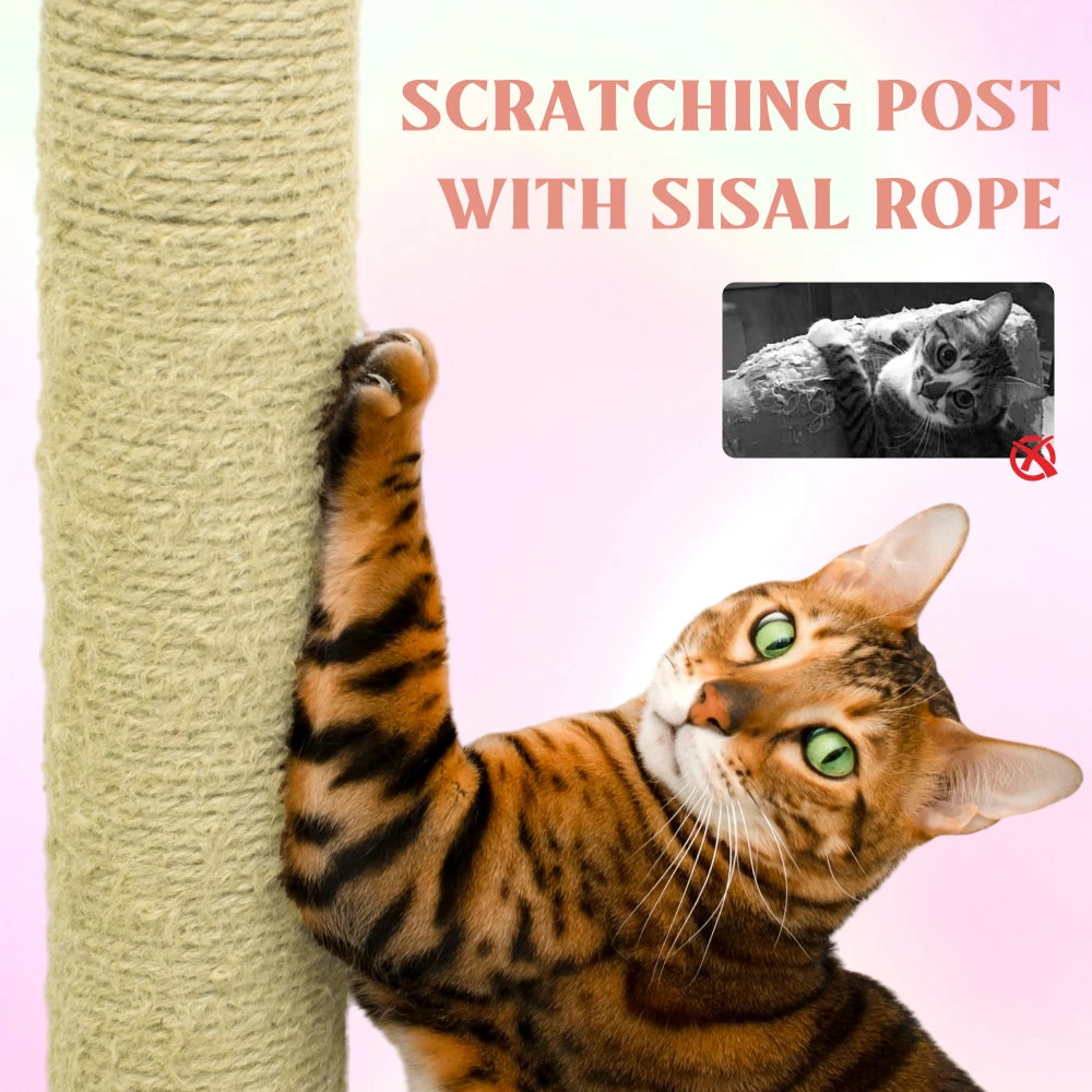71" Tall Flower Cat Tree for Large Cats, 7-Level Climbing Tower with Extra Large Condo & Wide Hammock, Unique Horizontal Scratching Pad,