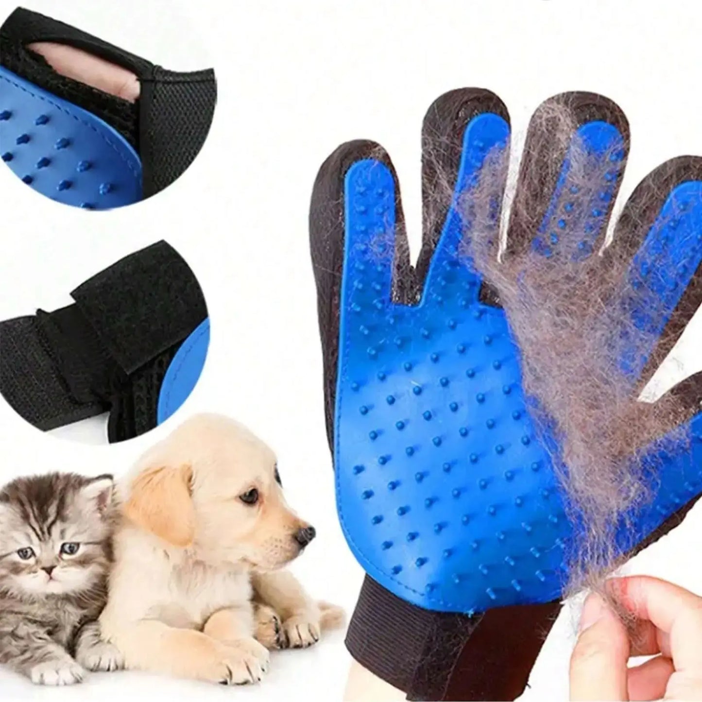 A Pair Pet Grooming Glove Brush for Dogs and Cats Fur and Hair Removal Mitt with Massage and Deshedding Benefits