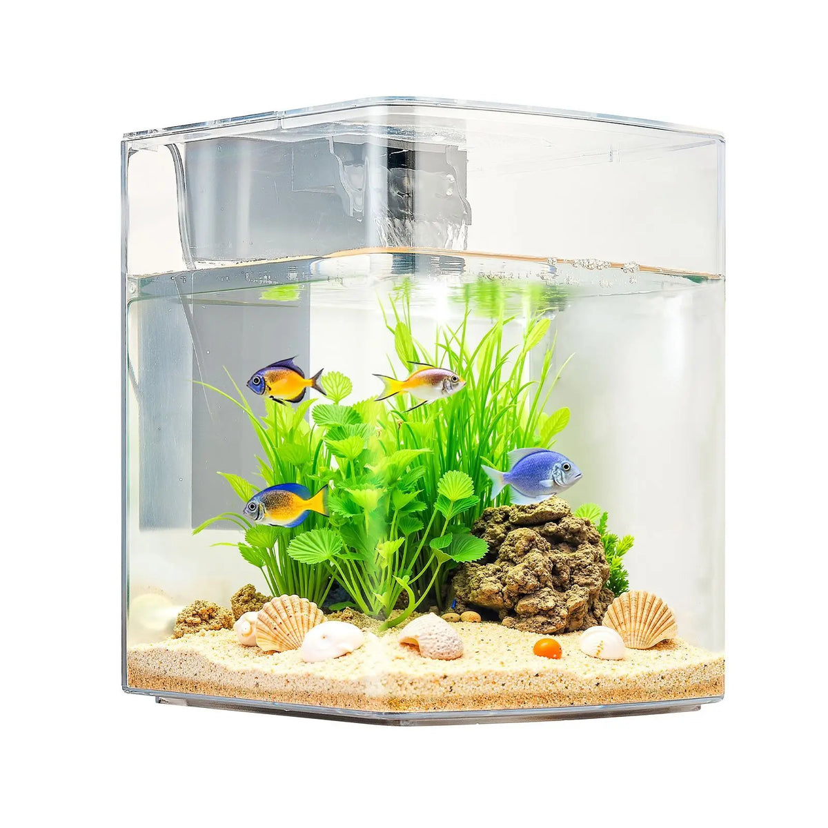 Fish Tank Aquarium, 2 Gallon Arch Ultra-Clear GPPS Starter Smart Tank Adjustable 3 Color Lighting, Self Cleaning System
