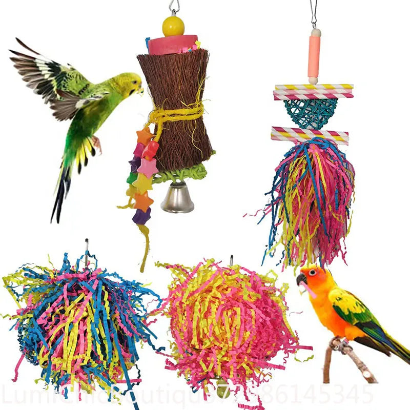 2‑3Pcs  Bird Toy Set Colorful Shredder Foraging Hanging Cage