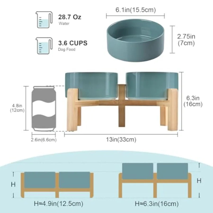 Dogs and Cat Bowls Raised with Non-Slip Bamboo Stand for Medium Sized Breed