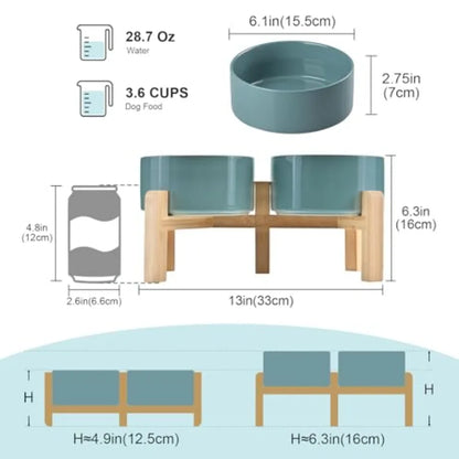 Dogs and Cat Bowls Raised with Non-Slip Bamboo Stand for Medium Sized Breed