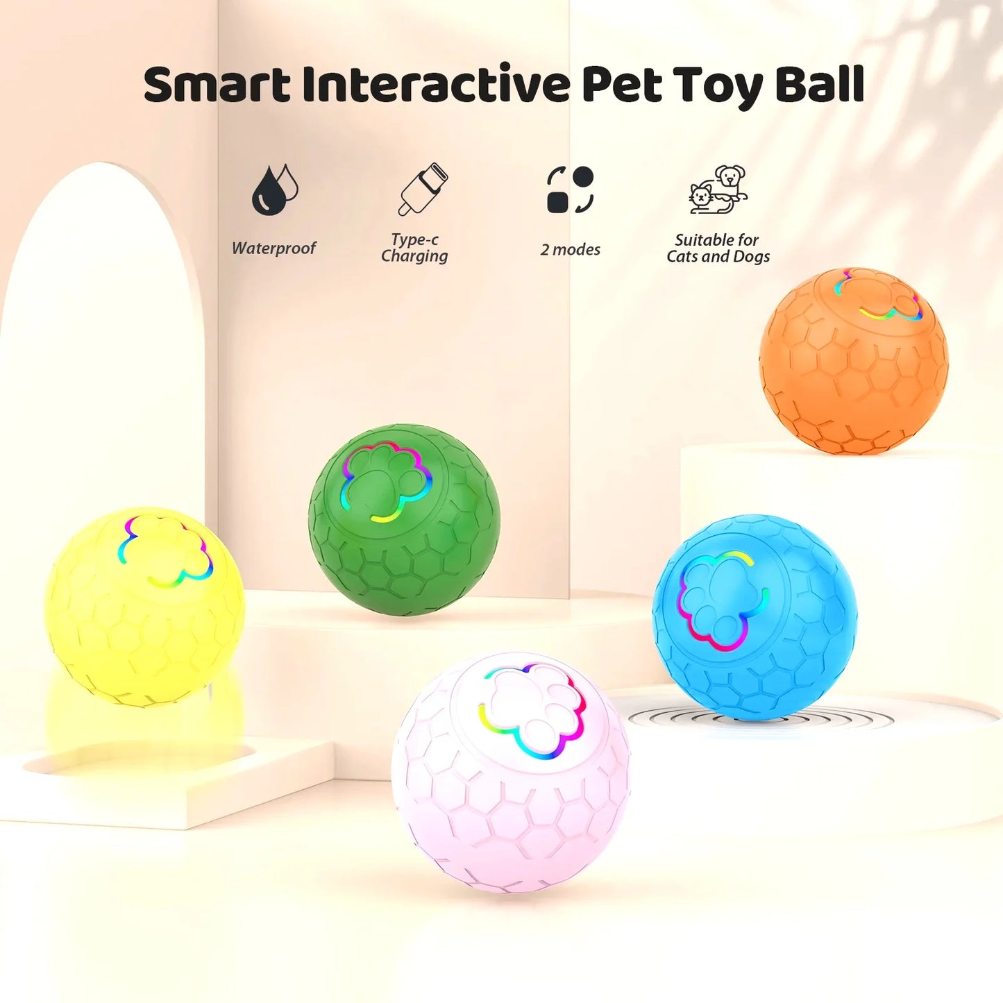 Smart Dog Toy Ball Electronic Interactive,  USB Automatic Bouncing Rolling Toy Ball With RGB Lights For Puppys And Cats