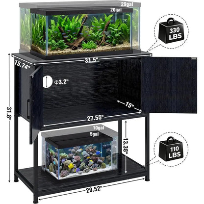 Farmhouse Style 20 Gallon Aquarium Stand with Storage, Heavy-Duty for Fish Tanks, Reptiles, and Terrariums in Black