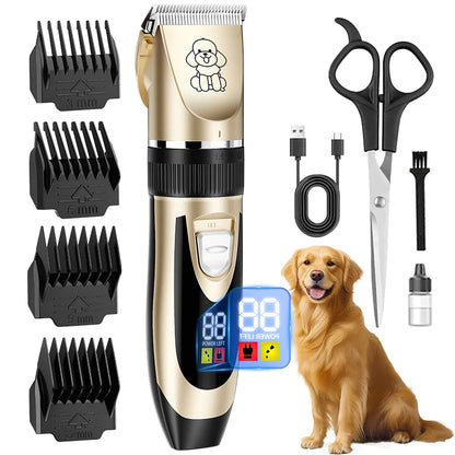 Beauty dog grooming comb set, low-noise dog scissors with LED digital display, rechargeable wireless clipper, suitable for small and large dogs and cats,