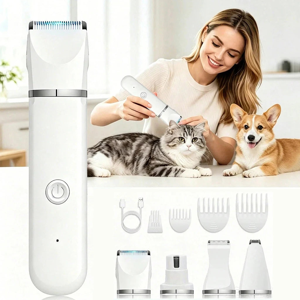 4-in-1 Pet Hair Clipper Rechargeable Dog Cat Trimmer Kit Cordless Electric Grooming Shaver with Comb Guide