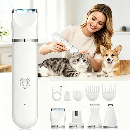 4-in-1 Pet Hair Clipper Rechargeable Dog Cat Trimmer Kit Cordless Electric Grooming Shaver with Comb Guide