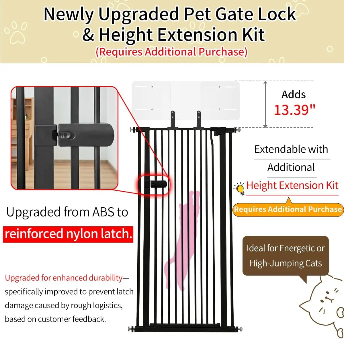 Extra Tall Pet Gate 61" High Pressure Mounted Auto-Close Adjustable Width No Drilling for Dogs and Cats