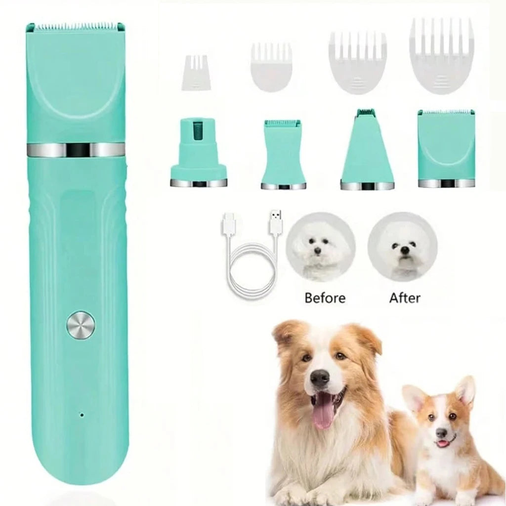 4-in-1 Pet Hair Clipper Rechargeable Dog Cat Trimmer Kit Cordless Electric Grooming Shaver with Comb Guide