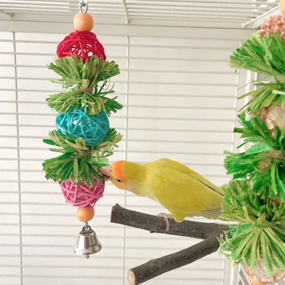 Parrot Chew Toys Natural Corn Husk Ball and Cob String Hanging Foraging Interactive Bird Toys