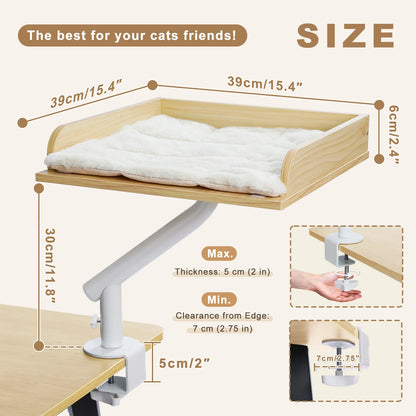 Cat Desk Bed, 360° Rotatable Bed Stand for Indoor Cats, Adjustable Basket,