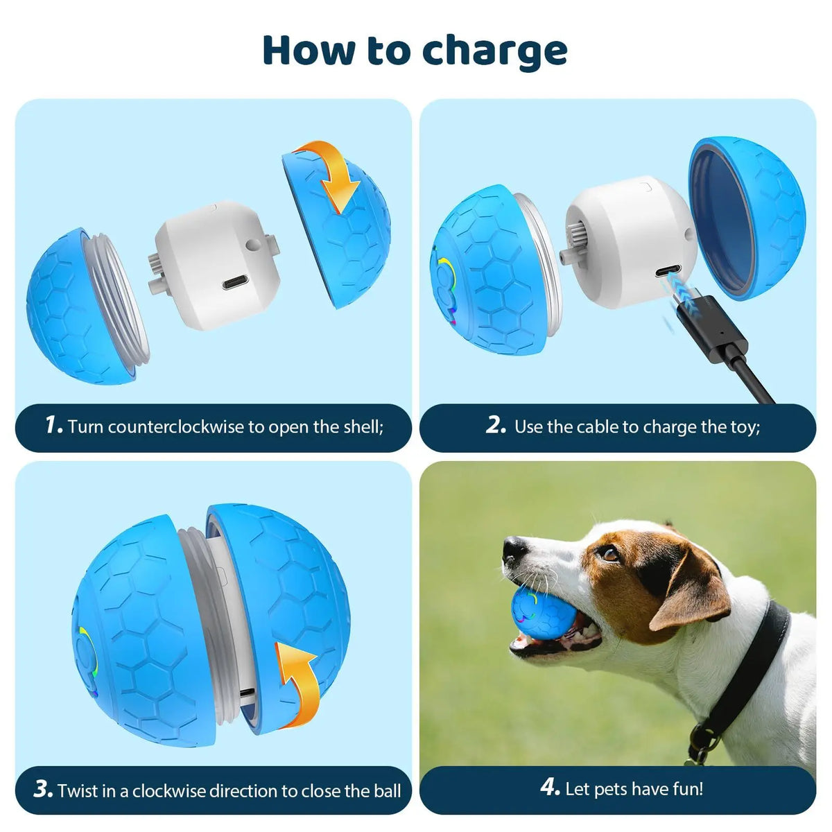 Smart Ball Electronic Interactive Dog Toy Ball  -  USB Automatic Bouncing Rolling Toy Ball With RGB Lights