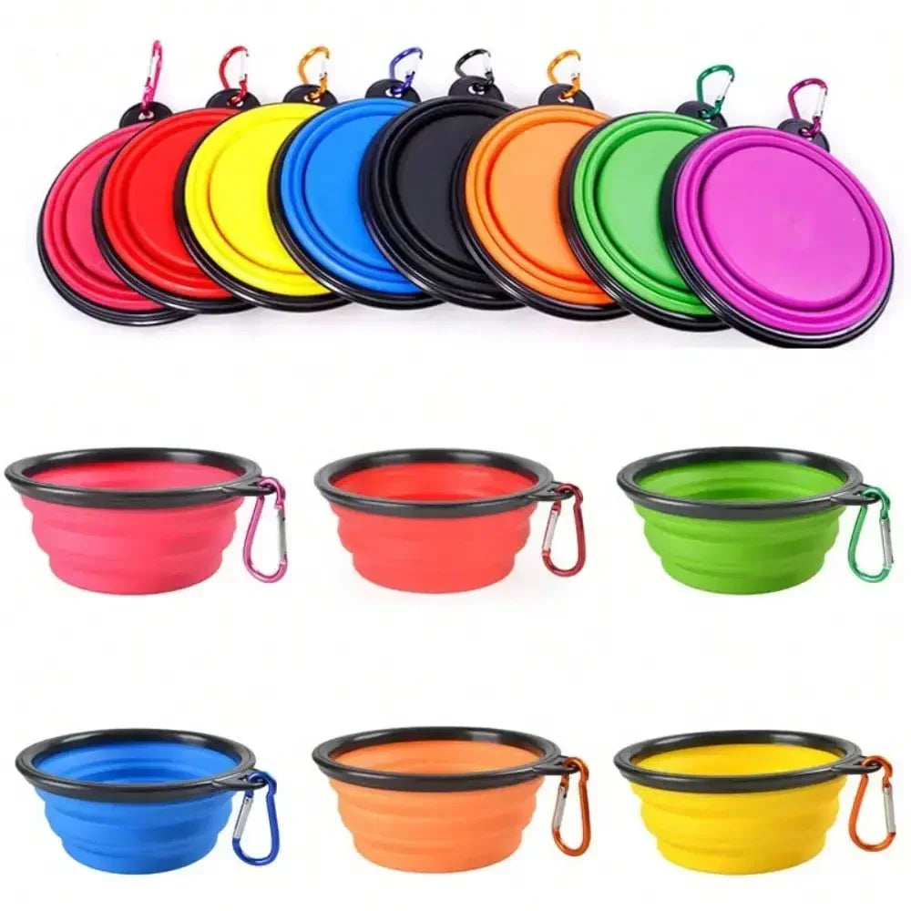 Folding Portable Silicone Dog Feeder Bowl 2 In 1 Pet Dispenser Outdoor Travel