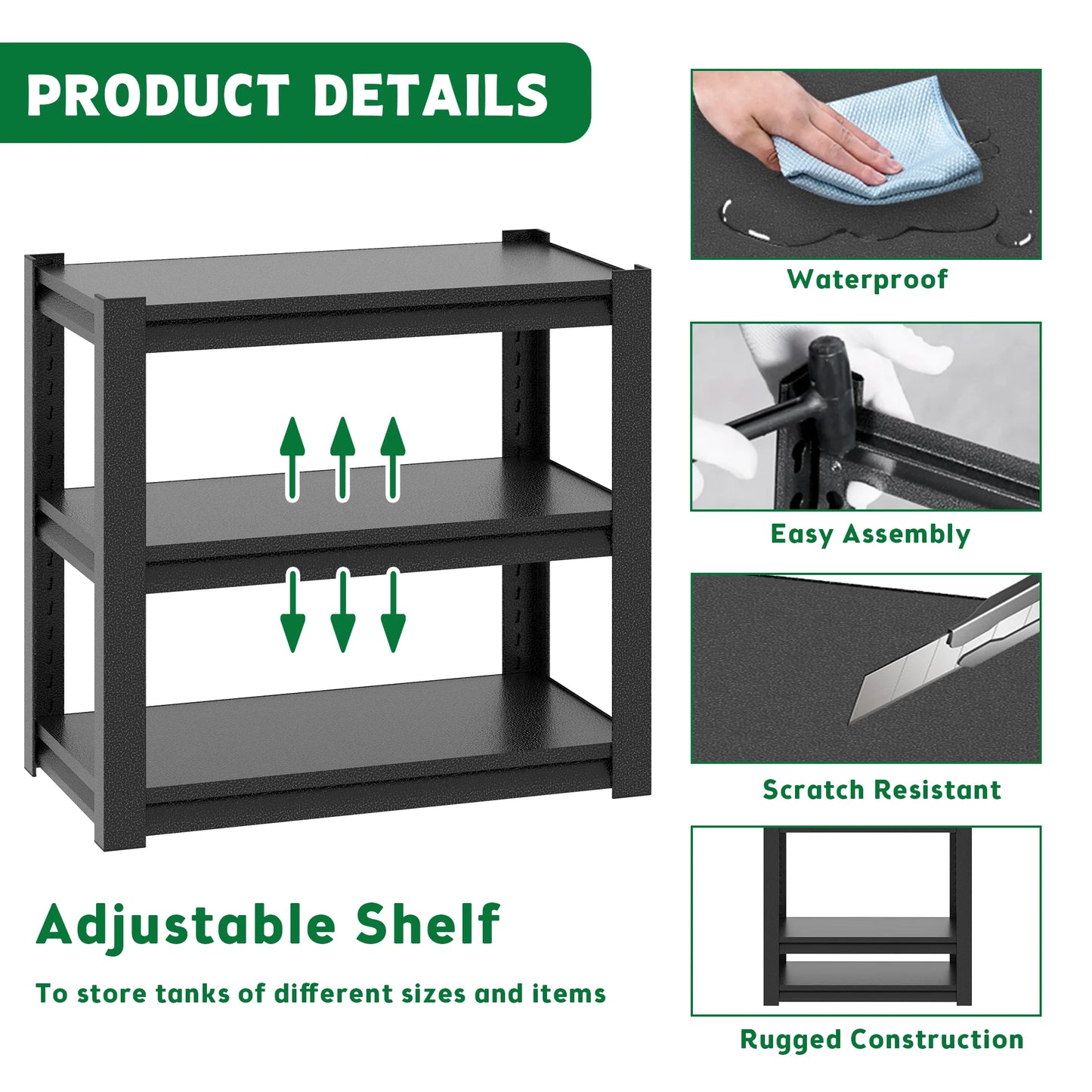40-50 Gallon Fish Tank Stand - Metal Aquarium Stand, 31.5 "L x 18 "W x 34"H Adjustable Heavy Duty Reptile Tank Stand, Adjustable 3-Tier Fish Tank Rack