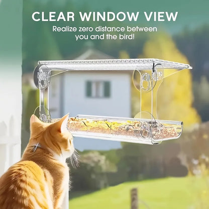 Indestructible Large Window Bird Feeder with Removable Seed & Water Tray, for Wild Birds with 4 Super Strong Adhesive Hooks