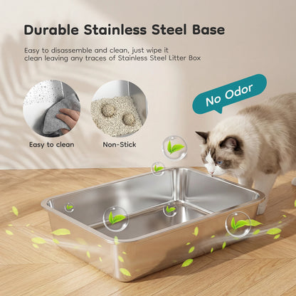 Stainless Steel Cat Litter Box with Fully Enclosed 30L Large Cat Litter Box