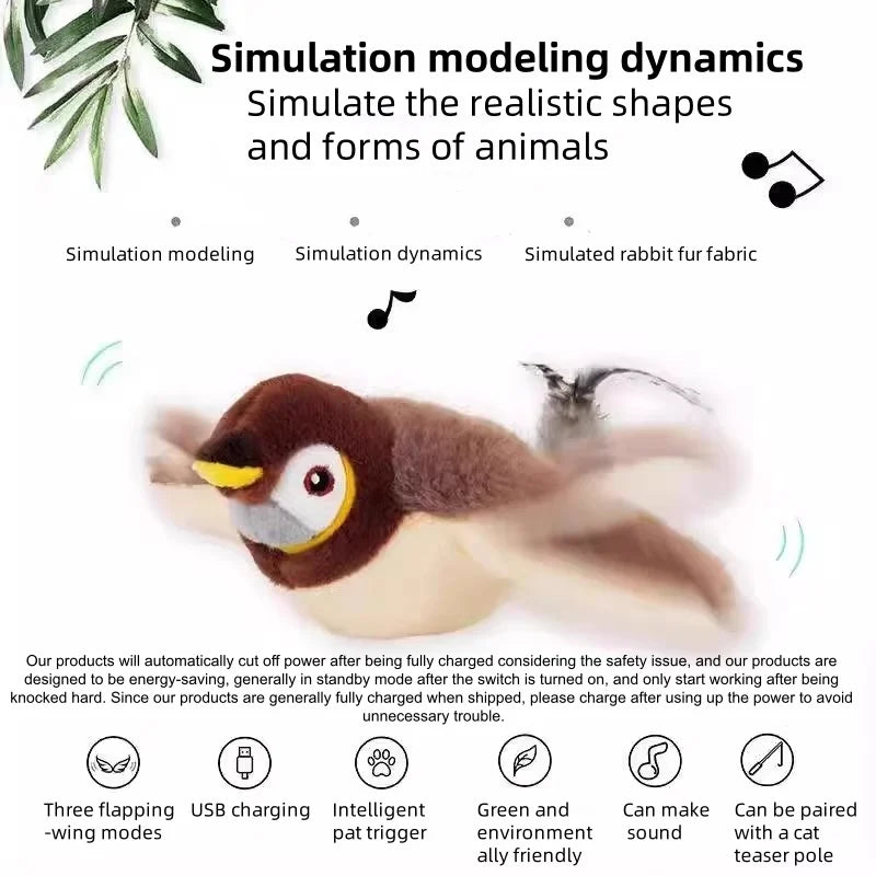 Hot Simulated Bird Cat Toy Interactive Rechargeable Chirping Flapping Bird(no Flying)