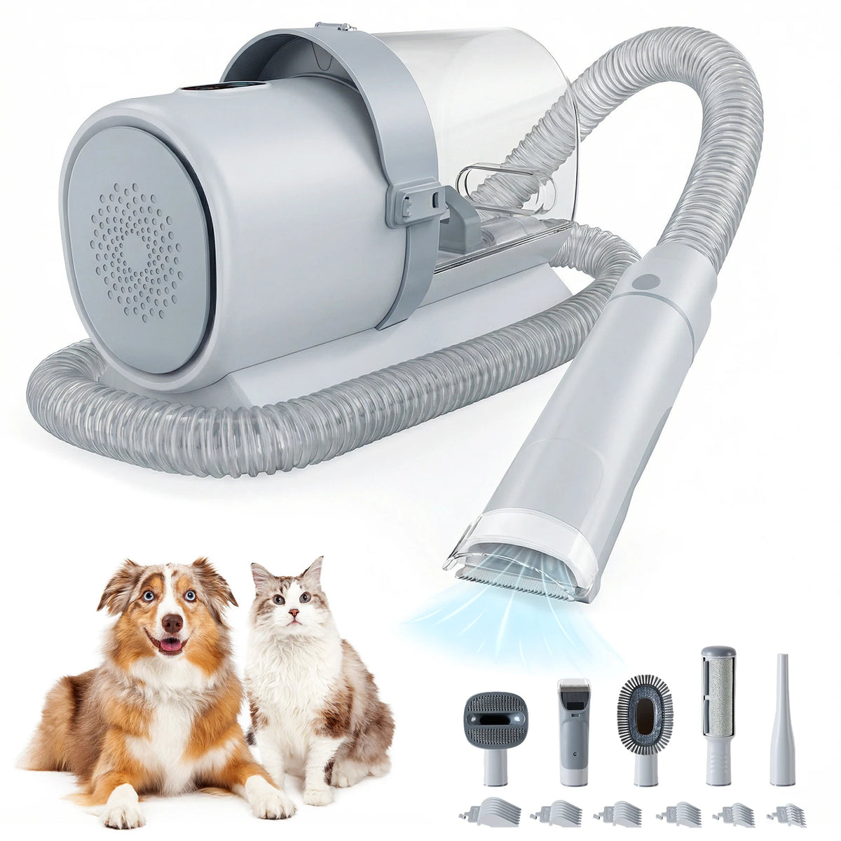 JHK 2.5L Professional Pet Grooming Vacuum Kit 3 Suction Modes and 5 Groomer Tools with Cordless Low Noise Dog Clippers