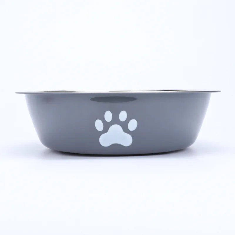 New Stainless Steel Pet Bowl with Paw Print, Silicone Non-Slip Food & Water Feeding Basin