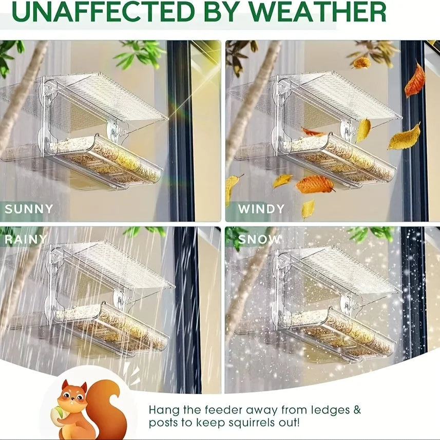 Indestructible Large Window Bird Feeder with Removable Seed & Water Tray, for Wild Birds with 4 Super Strong Adhesive Hooks