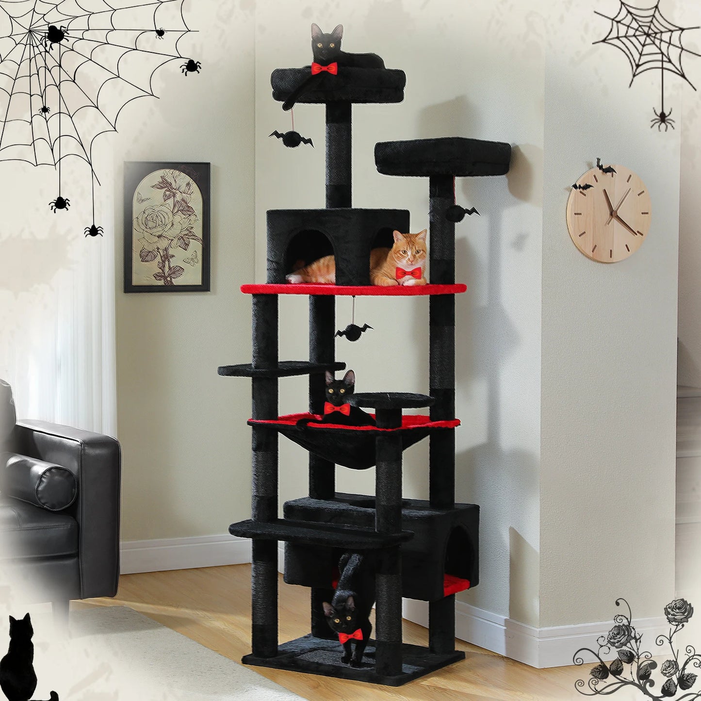 Large Cat Tree and Tower for Indoor Cats With Sisal-Covered Scratching Posts Spacious Hammock Padded Perches