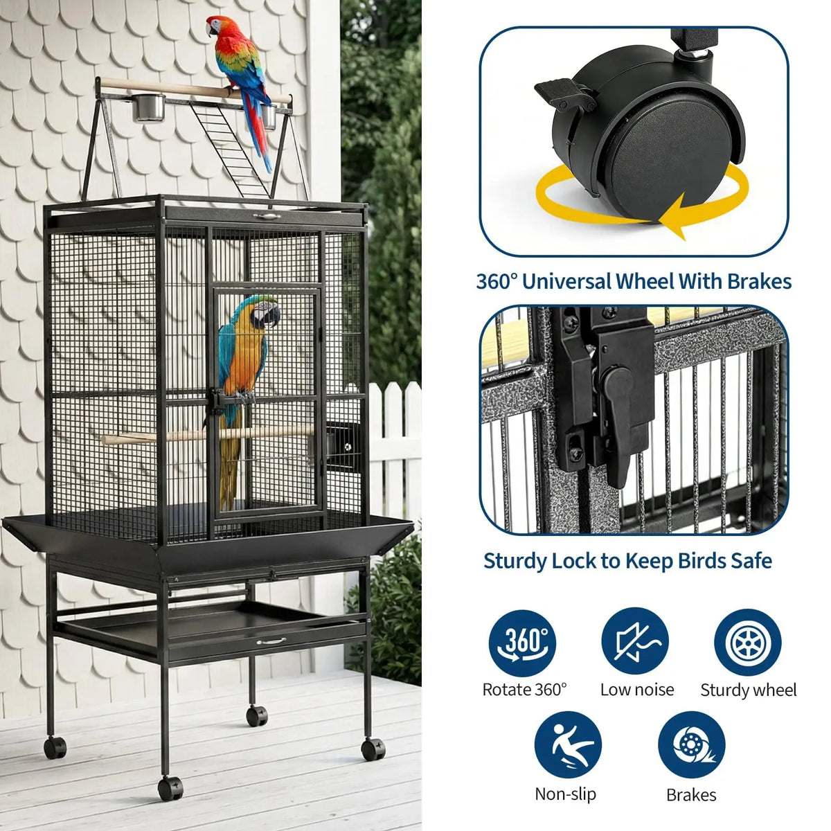 69" Extra Large Bird Cage with Rolling Stand & Play Top