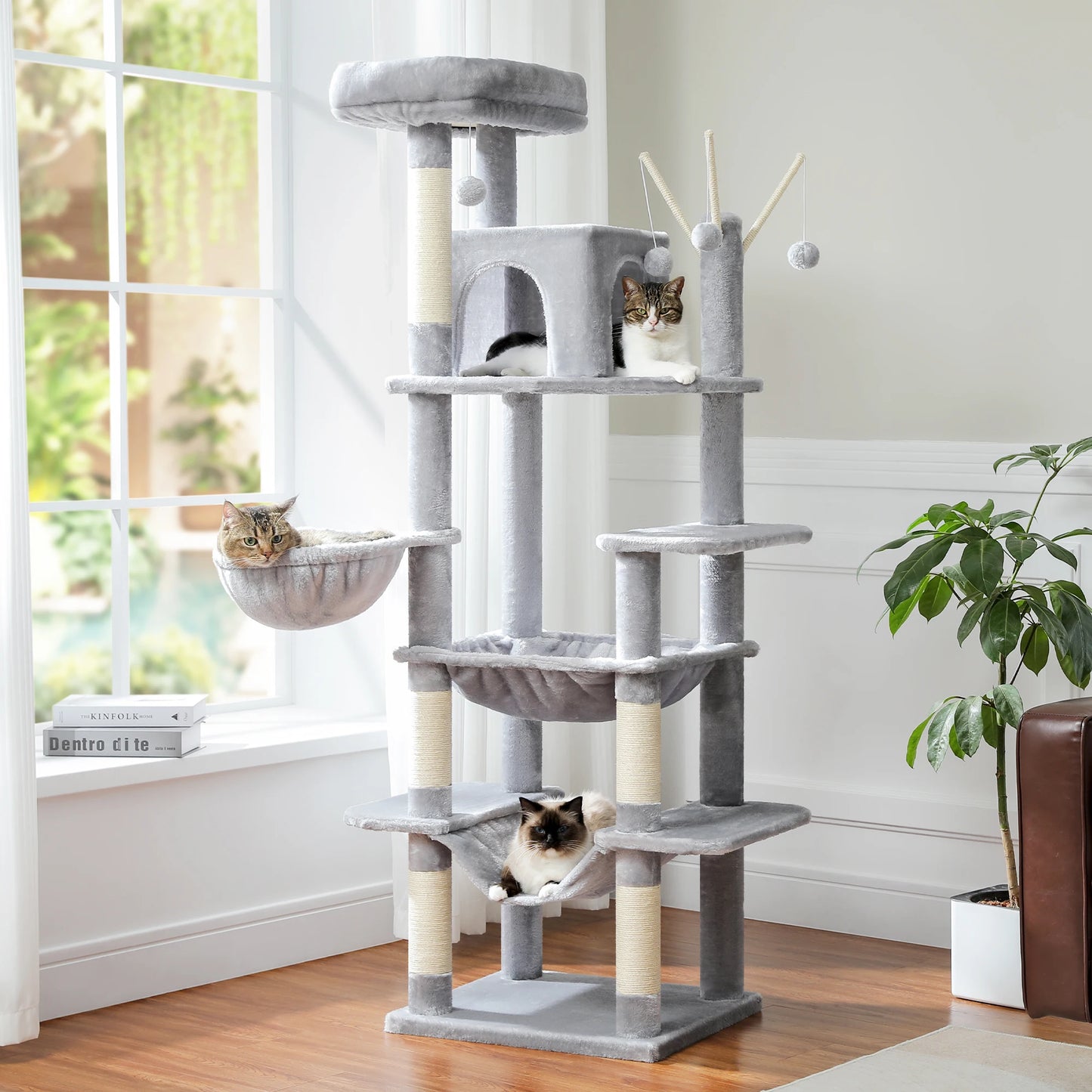 Tall Cat Tower for Indoor Cats Multi-Level Plush Cat Condo with Scratching Posts Scratching Boards And Perches Caves