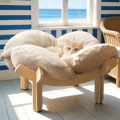 With Soft Cushion Three-Color Wooden High Leg Cat Bed - Comfortable Pet Sofa, Ideal for Cats And Small Dogs, Includes Hardware
