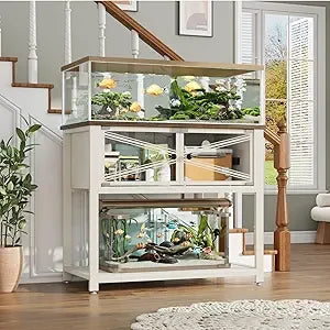 Rresyet 40-50 Gallon Aquarium Stand with Heavy Duty Metal Frame, Fish Tank Stand with Power Outlets, Two Glasses Door Storage Cabinet.