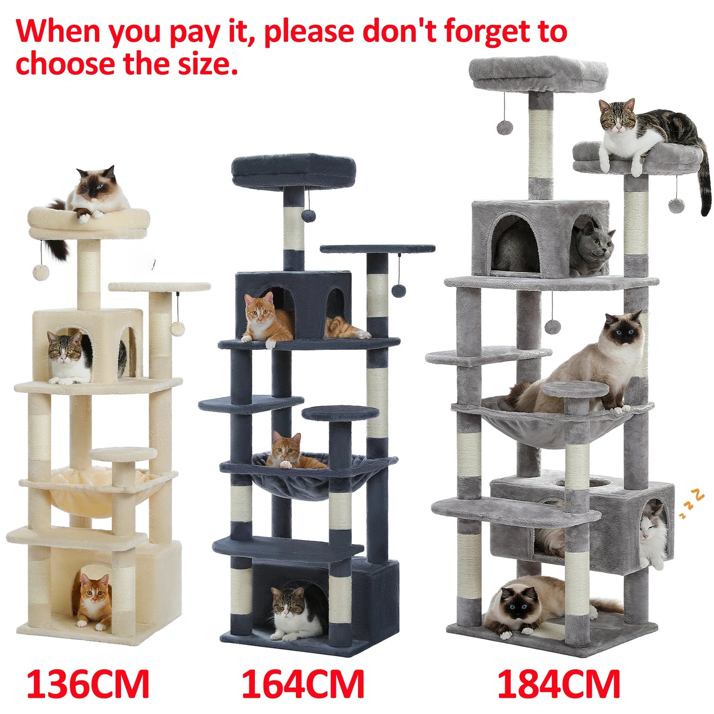 Large Cat Tree and Tower for Indoor Cats With Sisal-Covered Scratching Posts Spacious Hammock Padded Perches