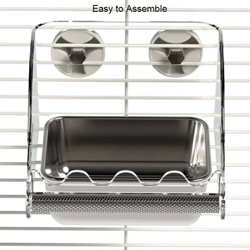 Large Stainless Steel Pet Bird Food Water Bowl Easy to Install Anti Splash