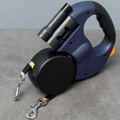 Double Headed Dog Leash with LED Light Retractable for Small Medium Dogs