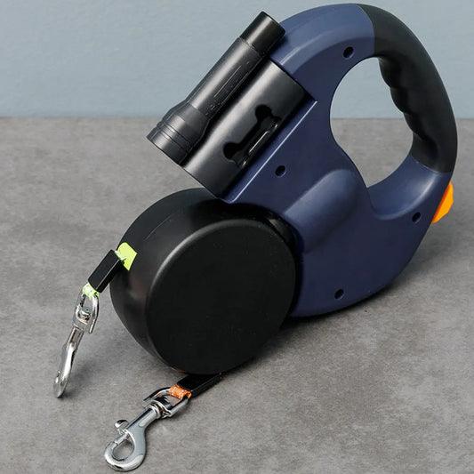 Double Headed Dog Leash with LED Light Retractable for Small Medium Dogs