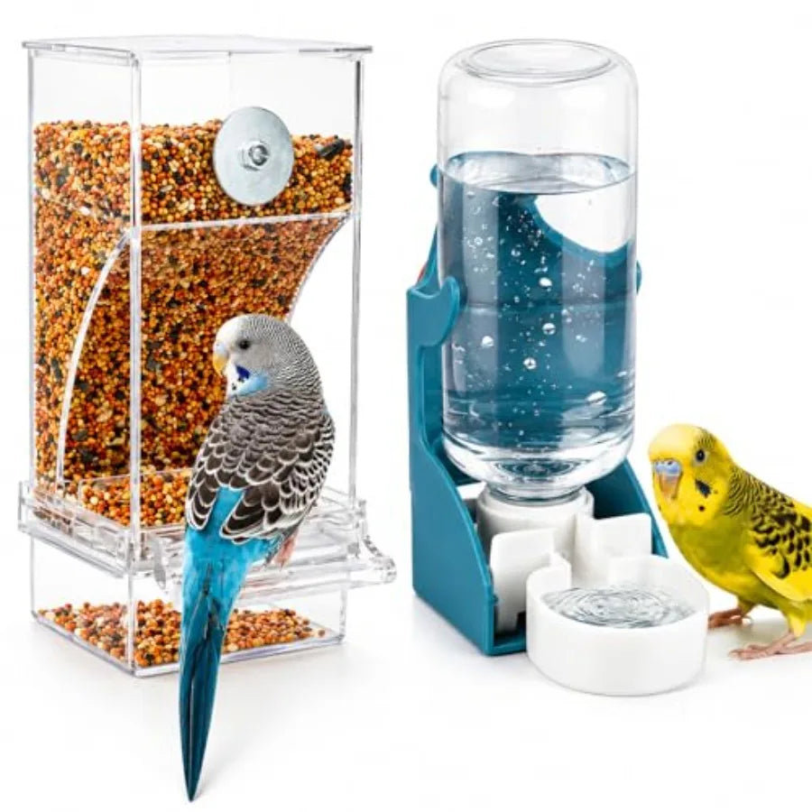 Acrylic Auto Bird Feeder, No Mess Design, Large Capacity, for Budgies Cockatiels Lovebirds,