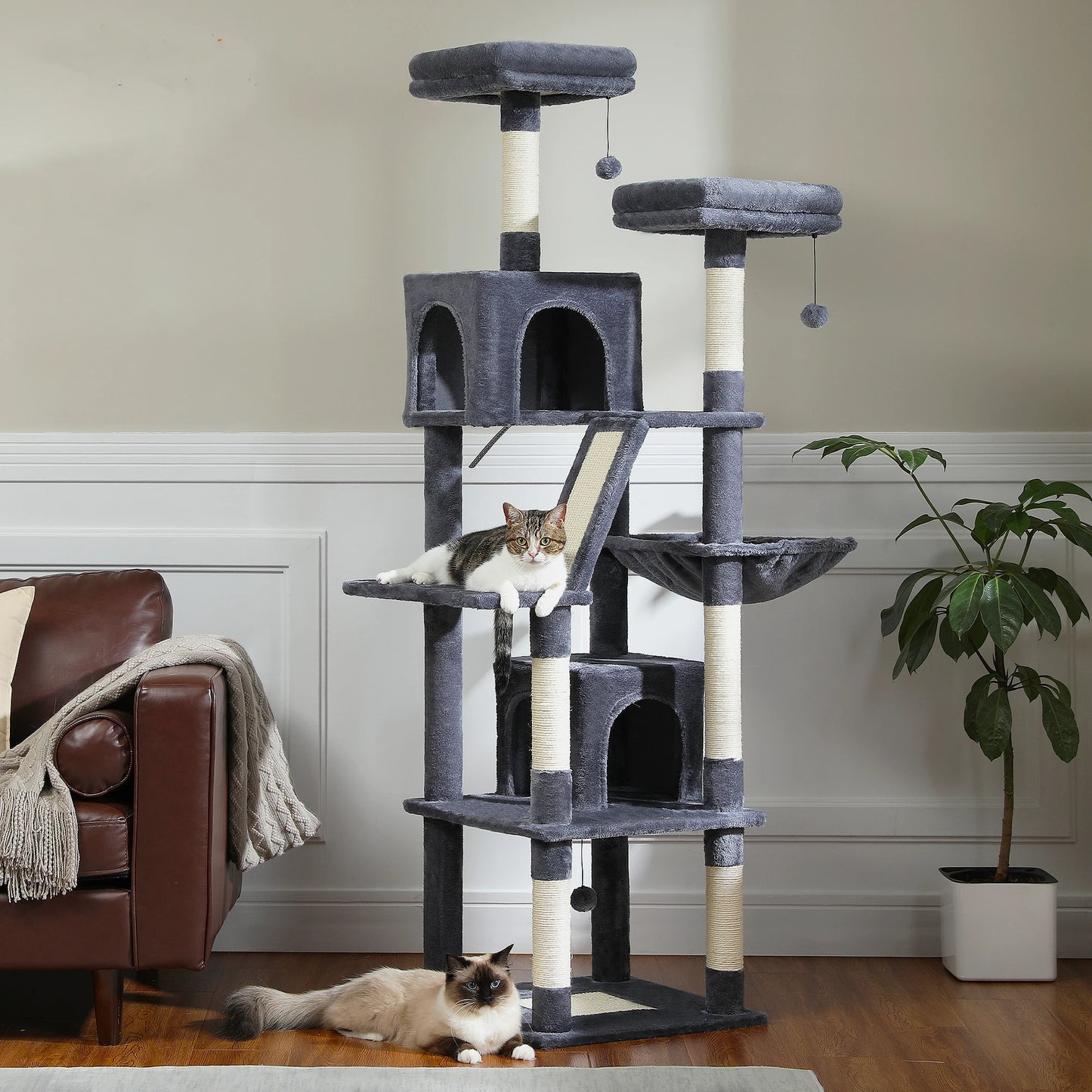Tall Cat Tower for Indoor Cats Multi-Level Plush Cat Condo with Scratching Posts Scratching Boards And Perches Caves
