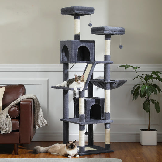 Tall Cat Tower for Indoor Cats Multi-Level Plush Cat Condo with Scratching Posts Scratching Boards And Perches Caves