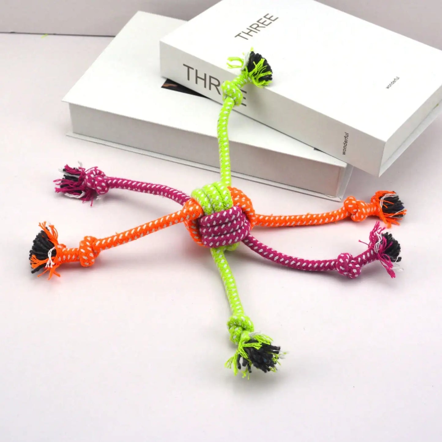 Durable Chewable Dog Rope Toy Green Orange Tassels Interactive