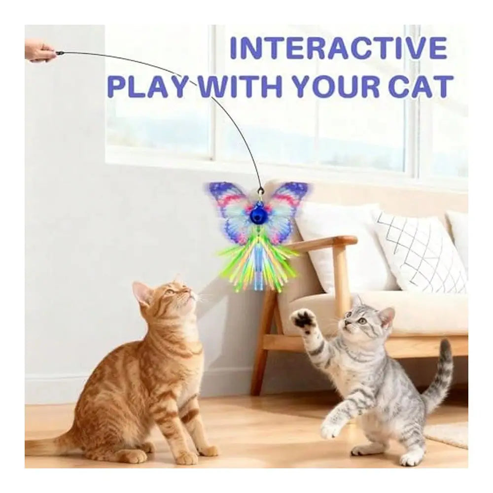 Interactive Cat Wand Toy With Butterfly Attachments, 3Pack Cat Wands With Stable Base, HandsFree SelfPlay Indoor Exercise