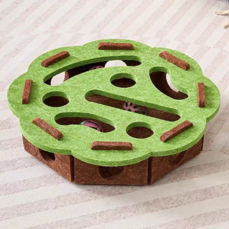 Interactive Cat Puzzle Maze - Soft Felt Hole Game With Bell Ball Toy For Kittens And Cats