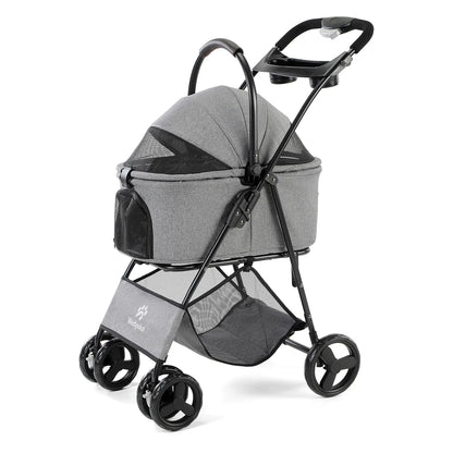 3 in 1 Pet Stroller with Removable Carrier, Folding Stroller for Small/Medium Dogs and Cats, Waterproof, All-Terrain, with Sun Shade