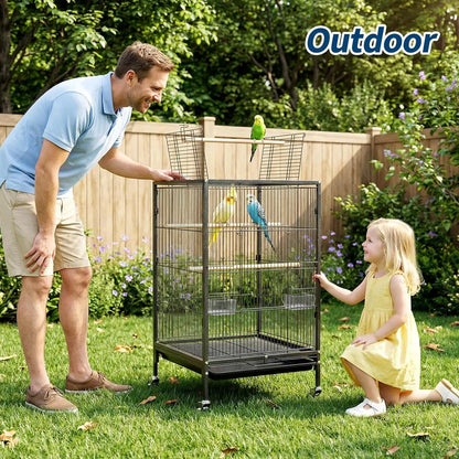 Heavy Duty Metal Bird Cage with Play Top and Rolling Stand,Spacious Flight Cage for Parakeets, Canaries, Lovebirds