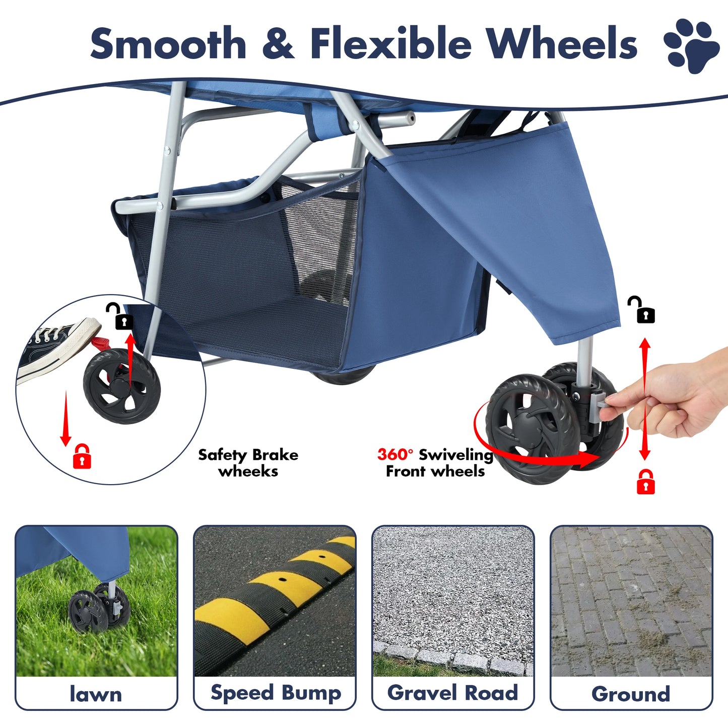 JHK 3 Wheels Foldable Pet Stroller for Small Dogs and Cats with Mesh Windows Storage Basket Cup Holder