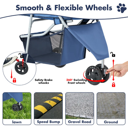 JHK 3 Wheels Foldable Pet Stroller for Small Dogs and Cats with Mesh Windows Storage Basket Cup Holder