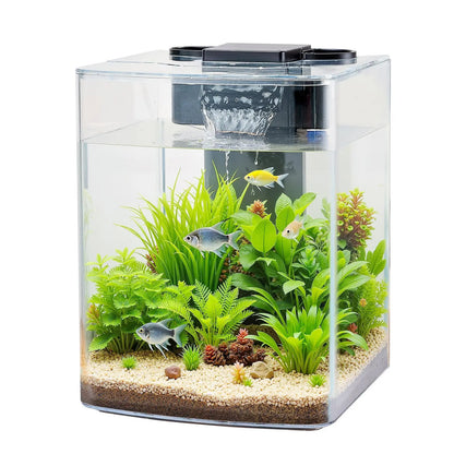 Fish Tank Aquarium, 2 Gallon Arch Ultra-Clear GPPS Starter Smart Tank Adjustable 3 Color Lighting, Self Cleaning System