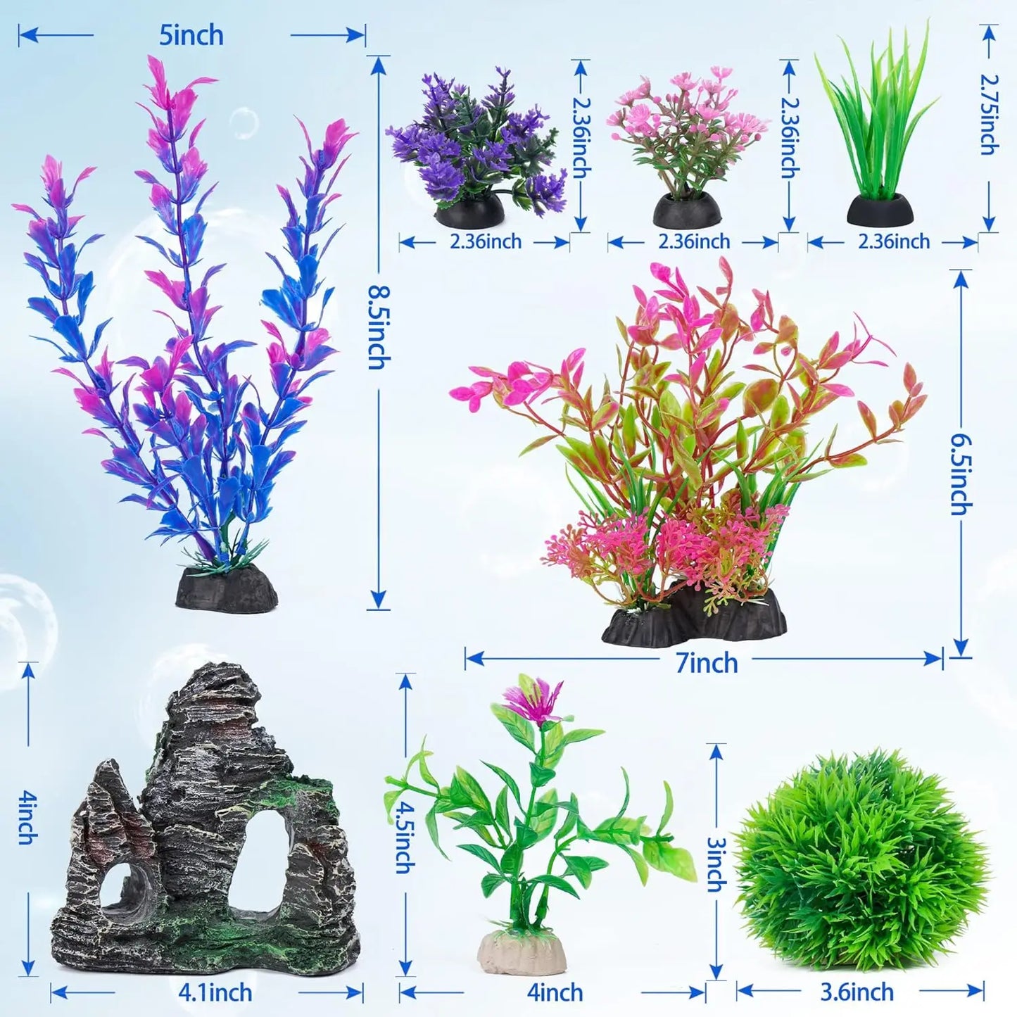 Artificial Aquarium Plants and Rock Cave Decor Set