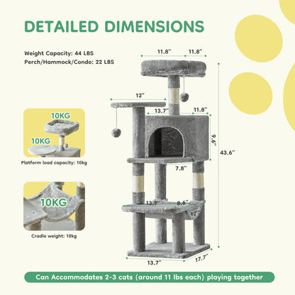 Tall Multi-Cat Climbing Tower for Pet Furniture -  Natural Sisal Scratching Posts Stable Pet House for Indoor Cat