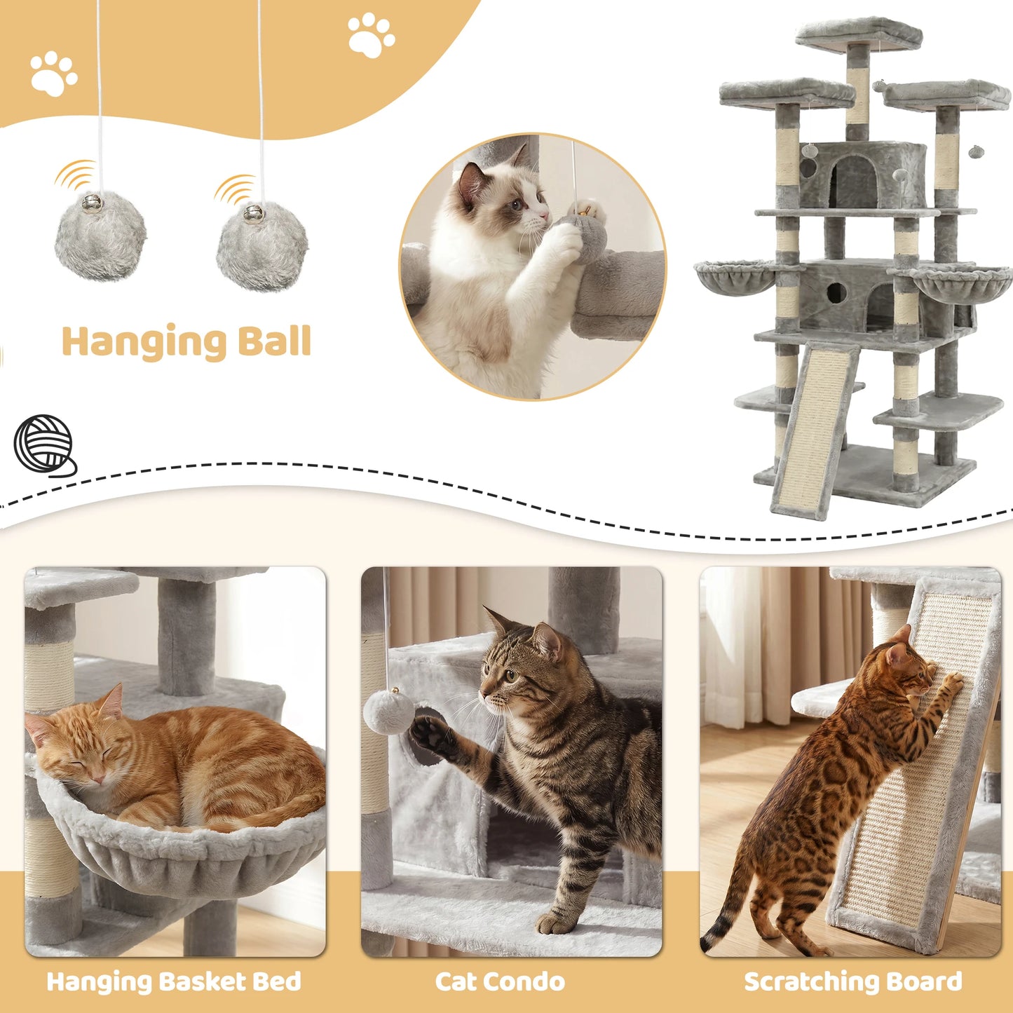 Large Multi Level Cat Tree Tower Indoor Activity Center 2 Condos 3 Plush Perches And Scratching Post
