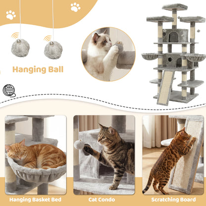 Large Multi Level Cat Tree Tower Indoor Activity Center 2 Condos 3 Plush Perches And Scratching Post
