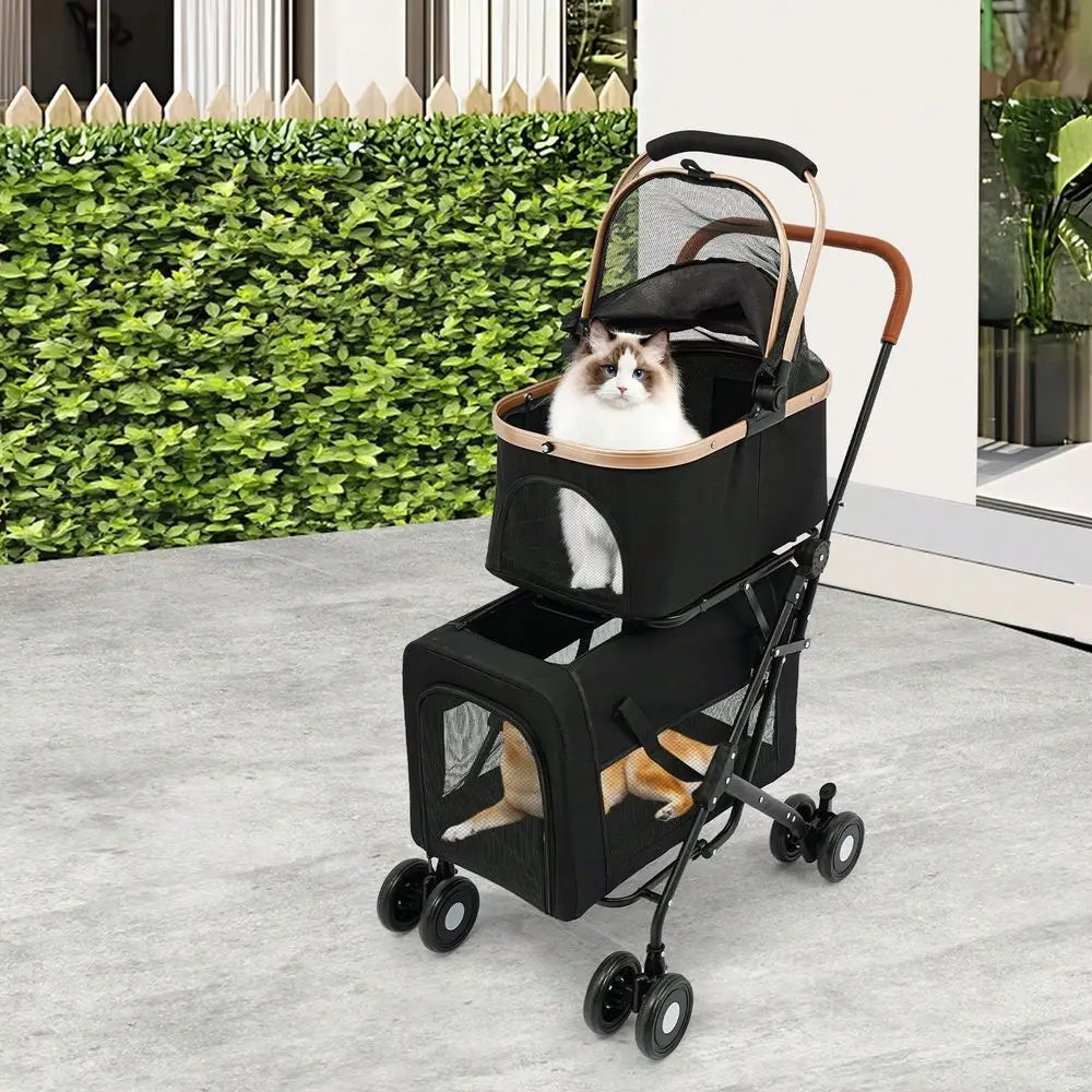 Dog Stroller For 2 Dogs, Detachable Carriers, 4 Lockable Wheels,