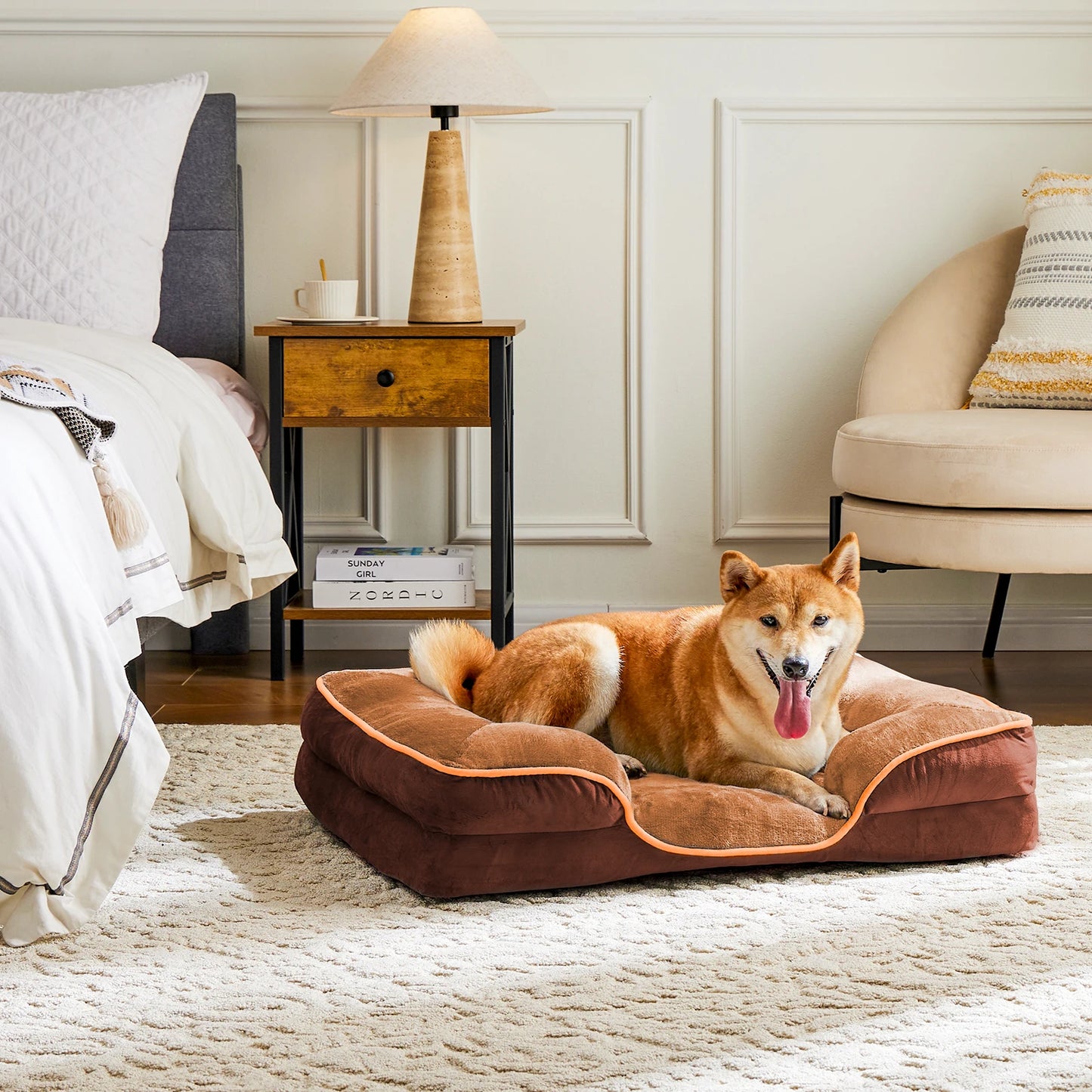 Orthopedic Dog Bed Memory Foam  for Small Dogs & Cats with Washable Removable Cover Non-Slip Base Waterproof Liner